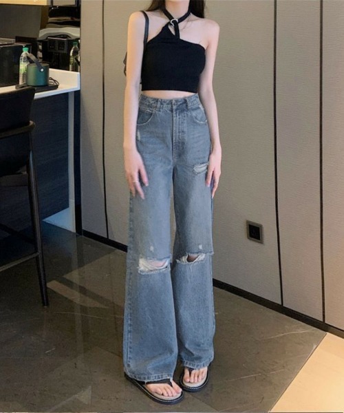 Miniministore(ミニミニストア)の「ダメージデニムパンツ レディースおしゃれ(デニムパンツ・レディース・ブルー・S/XL/L/M)」の12枚目の写真