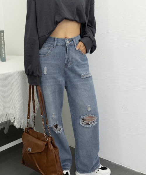Miniministore(ミニミニストア)の「ダメージデニムパンツ レディースおしゃれ(デニムパンツ・レディース・ブルー・S/XL/L/M)」の11枚目の写真