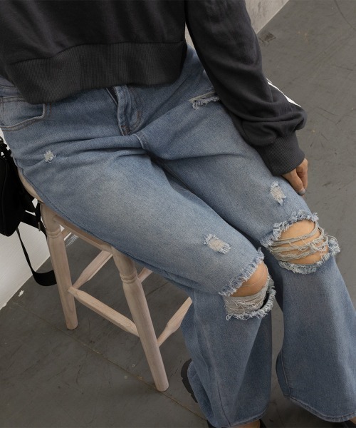 Miniministore(ミニミニストア)の「ダメージデニムパンツ レディースおしゃれ(デニムパンツ・レディース・ブルー・S/XL/L/M)」の8枚目の写真
