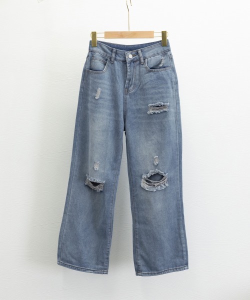 Miniministore(ミニミニストア)の「ダメージデニムパンツ レディースおしゃれ(デニムパンツ・レディース・ブルー・S/XL/L/M)」の7枚目の写真