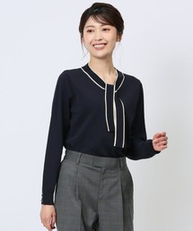 【ウォッシャブル 静電気防止 ストレッチ ウォッシャブル】m.f.エディトリアル レディース 配色ボウタイ ニットプルオーバー