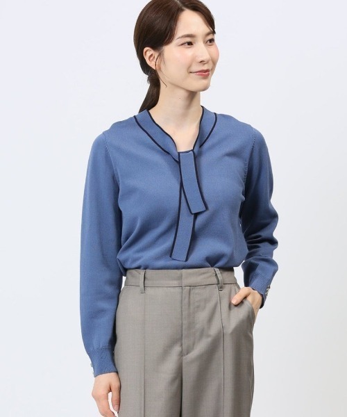 m.f.editorial（エムエフエディトリアル）の「【ウォッシャブル 静電気防止 ストレッチ ウォッシャブル】m.f.エディトリアル レディース 配色ボウタイ ニットプルオーバー（ニット/セーター・レディース・ネイビー/ブラック/ブルー/ブラウン/ホワイト・MEDIUM/LARGE）」の5枚目の写真