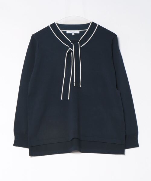 m.f.editorial（エムエフエディトリアル）の「【ウォッシャブル 静電気防止 ストレッチ ウォッシャブル】m.f.エディトリアル レディース 配色ボウタイ ニットプルオーバー（ニット/セーター・レディース・ネイビー/ブラック/ブルー/ブラウン/ホワイト・MEDIUM/LARGE）」の6枚目の写真