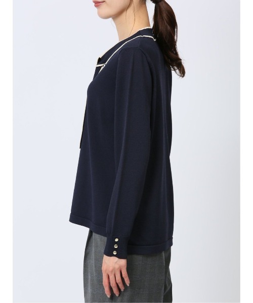 m.f.editorial（エムエフエディトリアル）の「【ウォッシャブル 静電気防止 ストレッチ ウォッシャブル】m.f.エディトリアル レディース 配色ボウタイ ニットプルオーバー（ニット/セーター・レディース・ネイビー/ブラック/ブルー/ブラウン/ホワイト・MEDIUM/LARGE）」の9枚目の写真