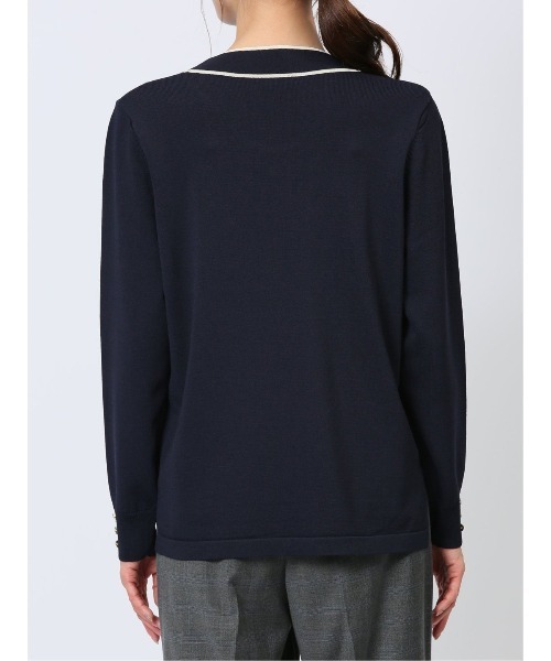 m.f.editorial（エムエフエディトリアル）の「【ウォッシャブル 静電気防止 ストレッチ ウォッシャブル】m.f.エディトリアル レディース 配色ボウタイ ニットプルオーバー（ニット/セーター・レディース・ネイビー/ブラック/ブルー/ブラウン/ホワイト・MEDIUM/LARGE）」の10枚目の写真