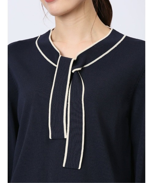 m.f.editorial（エムエフエディトリアル）の「【ウォッシャブル 静電気防止 ストレッチ ウォッシャブル】m.f.エディトリアル レディース 配色ボウタイ ニットプルオーバー（ニット/セーター・レディース・ネイビー/ブラック/ブルー/ブラウン/ホワイト・MEDIUM/LARGE）」の11枚目の写真