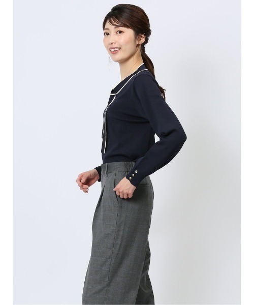 m.f.editorial（エムエフエディトリアル）の「【ウォッシャブル 静電気防止 ストレッチ ウォッシャブル】m.f.エディトリアル レディース 配色ボウタイ ニットプルオーバー（ニット/セーター・レディース・ネイビー/ブラック/ブルー/ブラウン/ホワイト・MEDIUM/LARGE）」の13枚目の写真