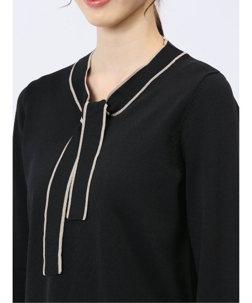 m.f.editorial（エムエフエディトリアル）の「【ウォッシャブル 静電気防止 ストレッチ ウォッシャブル】m.f.エディトリアル レディース 配色ボウタイ ニットプルオーバー（ニット/セーター・レディース・ネイビー/ブラック/ブルー/ブラウン/ホワイト・MEDIUM/LARGE）」の19枚目の写真