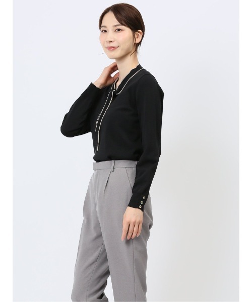 m.f.editorial（エムエフエディトリアル）の「【ウォッシャブル 静電気防止 ストレッチ ウォッシャブル】m.f.エディトリアル レディース 配色ボウタイ ニットプルオーバー（ニット/セーター・レディース・ネイビー/ブラック/ブルー/ブラウン/ホワイト・MEDIUM/LARGE）」の21枚目の写真