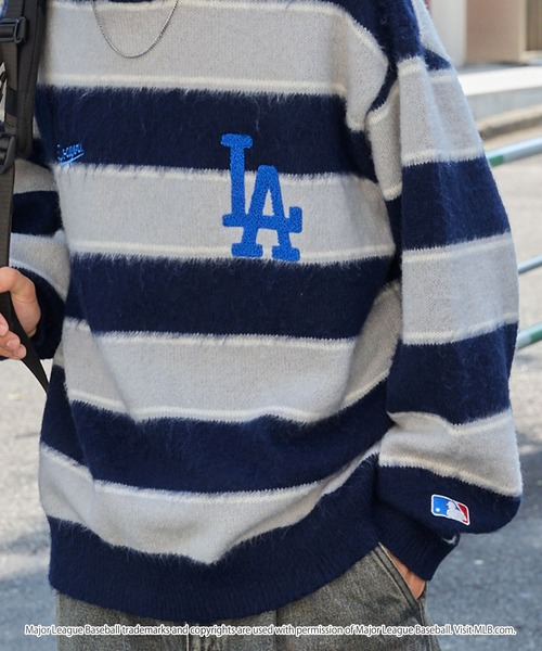 MLB(メジャーリーグベースボール)の「MLB/メジャーリーグベースボール 別注 ワッペン刺繍 マルチボーダークルーネックニット(ニット/セーター・メンズ・ダークネイビー/ダークブラウン/ブラック/ブラウン/アイボリー・S/M/L)」の19枚目の写真