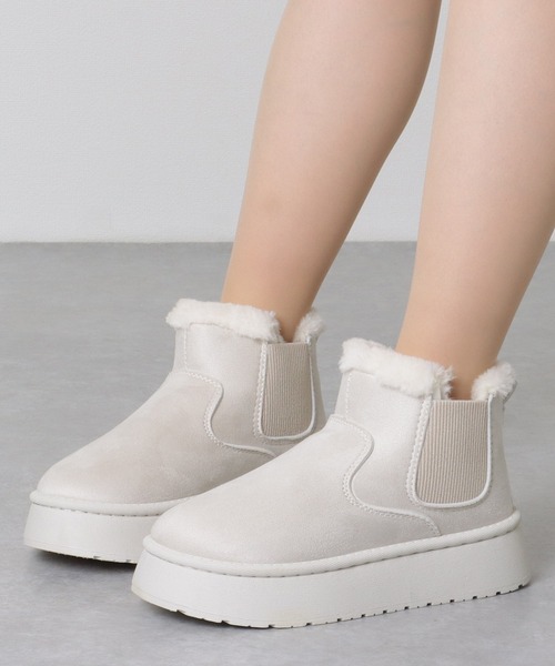 セール】スエード調 サイドゴア 厚底 ボア ショート ブーツ（ブーツ