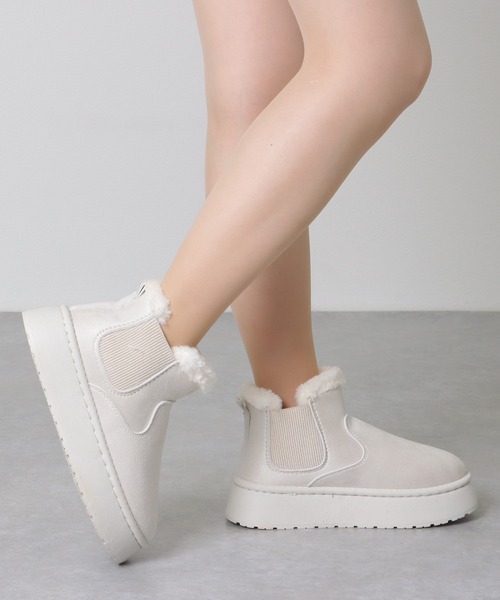 セール】スエード調 サイドゴア 厚底 ボア ショート ブーツ（ブーツ