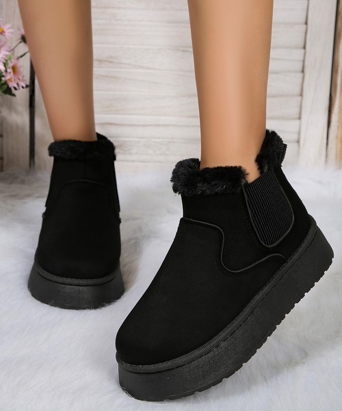 セール】スエード調 サイドゴア 厚底 ボア ショート ブーツ（ブーツ