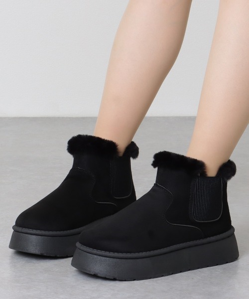 セール】スエード調 サイドゴア 厚底 ボア ショート ブーツ（ブーツ