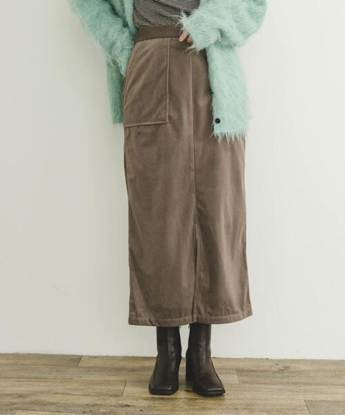 ITEMS URBANRESEARCH（アイテムズ アーバンリサーチ）の「スムースベロアタイトスカート（スカート・レディース・グレー系その他/ブラック/モカ・FREE）」の3枚目の写真