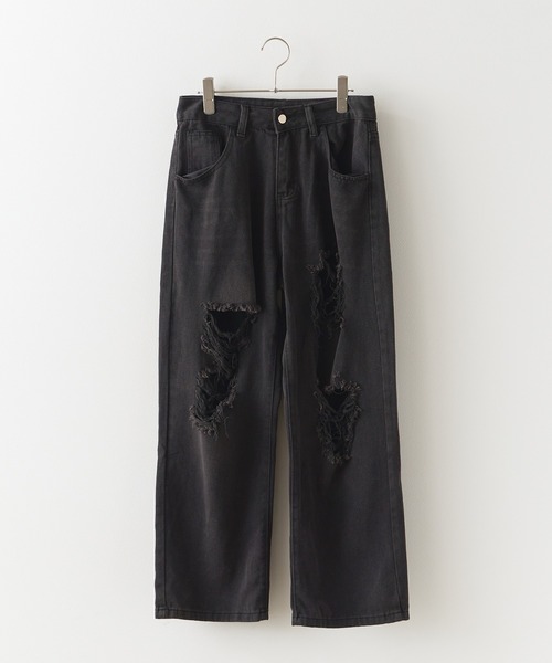 Chick(チック)の「Random Damage Denim Pants / ランダム ダメージ ストレートデニムパンツ(デニムパンツ・レディース・ブラック/ブルー・M/L)」の16枚目の写真