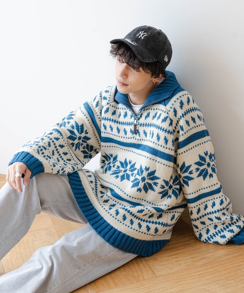 RAGEBLUE(レイジブルー)の「カウチン/オーバーサイズハーフジップニット(ニット/セーター・メンズ・ブラック系その他/ホワイト系その他・LARGE/MEDIUM)」の6枚目の写真