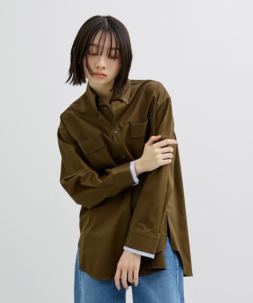 UNITED TOKYO(ユナイテッドトウキョウ)の「レイヤーカフスオーバーシャツ|ウォッシャブル/春服(シャツ/ブラウス・レディース・インディゴブルー/ブラウン・FREE)」の12枚目の写真