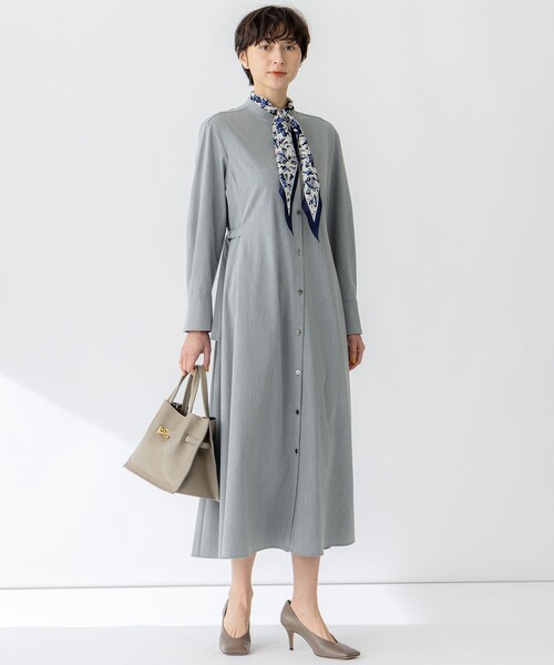 23区（ニジュウサンク）の「【洗える】ライトクロス ワンピース（シャツワンピース・レディース・ネイビー系/ライトグレー系・36/40/38）」の4枚目の写真