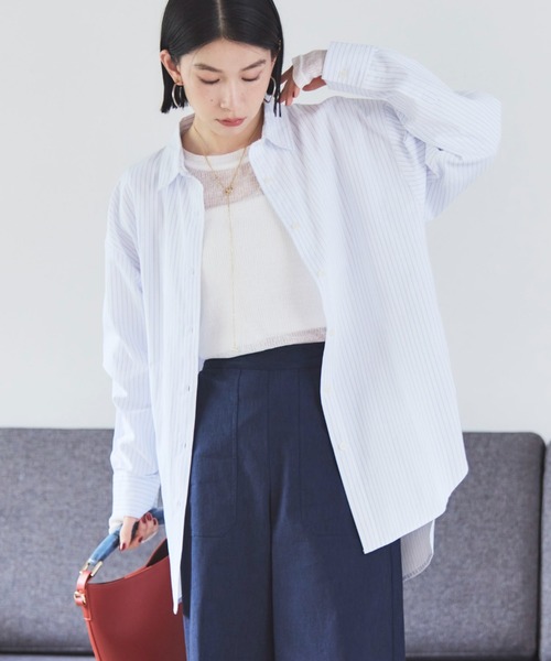 Doux archives(ドゥアルシーヴ)の「ストライプベーシックオーバーシャツ(シャツ/ブラウス・レディース・サックスブルー/ホワイト×ブルー・38)」の2枚目の写真
