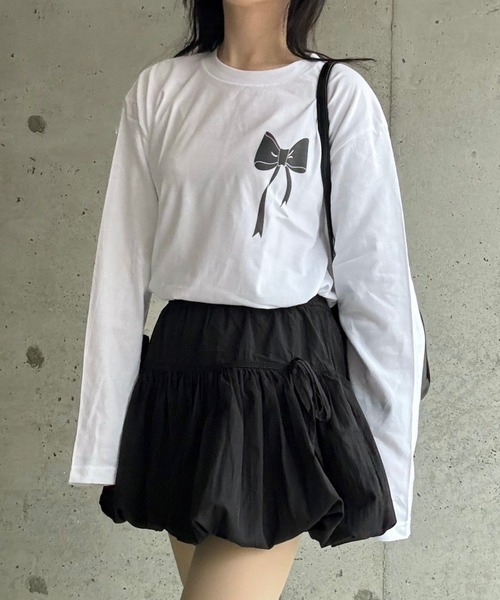 merrylatte(メリーラテ)の「バレエコアribbonロングTシャツ(Tシャツ/カットソー・レディース・ホワイト・MEDIUM)」の1枚目の写真