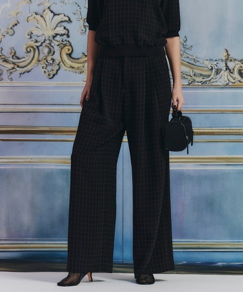 Sov.(ソブ)の「ウィンドウチェックワイドパンツ(スラックス・レディース・ブラック・36/38)」の1枚目の写真
