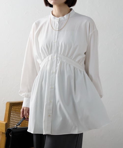 美品　Cen. ジャガードチュニック　白　ブラウス　ボリューム　ギャザー 定期入れの 美品 Cen. ジャガードチュニック 白 ブラウス