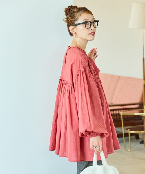 FREAK'S STORE（フリークスストア）の「限定展開　インド ピンタック ギャザー ロングスリーブ ブラウス（シャツ/ブラウス・レディース・ブルー/オフホワイト/ブラウン系その他/ブラック/イエロー/ネイビー/レッド・ﾌﾘ-）」の7枚目の写真