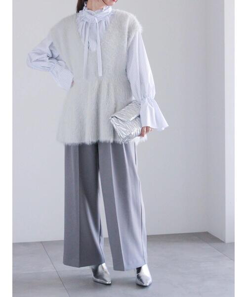 Te chichi（テチチ）の「ストライプスタンドフリル&リボンブラウス（シャツ/ブラウス・レディース・サックスブルー/オフホワイト/オレンジ・F）」の5枚目の写真