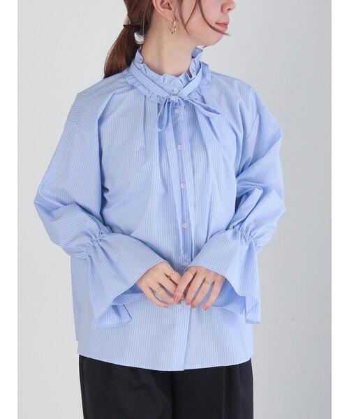 Te chichi（テチチ）の「ストライプスタンドフリル&リボンブラウス（シャツ/ブラウス・レディース・サックスブルー/オフホワイト/オレンジ・F）」の10枚目の写真