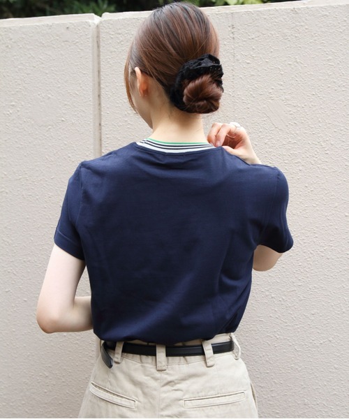 GYMPHLEX(ジムフレックス)の「GYMPHLEX/ジムフレックス クルーネックニットラインTEEシャツ CREWNECK KNIT-LINE TEE GY-C0448 CCB(Tシャツ/カットソー・レディース・ネイビー/ベージュ/ホワイト/ブラウン・14)」の8枚目の写真