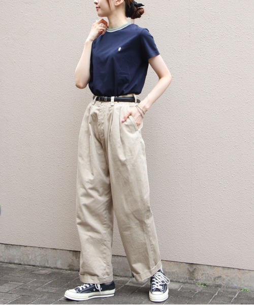 GYMPHLEX(ジムフレックス)の「GYMPHLEX/ジムフレックス クルーネックニットラインTEEシャツ CREWNECK KNIT-LINE TEE GY-C0448 CCB(Tシャツ/カットソー・レディース・ネイビー/ベージュ/ホワイト/ブラウン・14)」の9枚目の写真