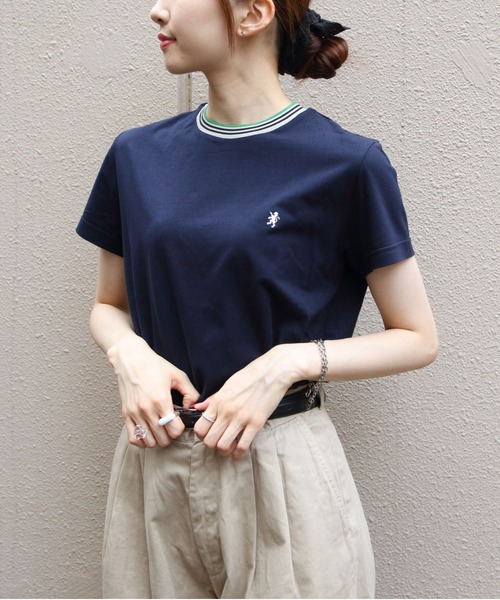 GYMPHLEX(ジムフレックス)の「GYMPHLEX/ジムフレックス クルーネックニットラインTEEシャツ CREWNECK KNIT-LINE TEE GY-C0448 CCB(Tシャツ/カットソー・レディース・ネイビー/ベージュ/ホワイト/ブラウン・14)」の6枚目の写真