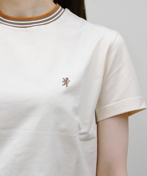 GYMPHLEX(ジムフレックス)の「GYMPHLEX/ジムフレックス クルーネックニットラインTEEシャツ CREWNECK KNIT-LINE TEE GY-C0448 CCB(Tシャツ/カットソー・レディース・ネイビー/ベージュ/ホワイト/ブラウン・14)」の16枚目の写真