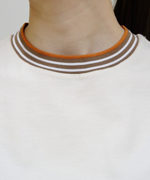 GYMPHLEX(ジムフレックス)の「GYMPHLEX/ジムフレックス クルーネックニットラインTEEシャツ CREWNECK KNIT-LINE TEE GY-C0448 CCB(Tシャツ/カットソー・レディース・ネイビー/ベージュ/ホワイト/ブラウン・14)」の17枚目の写真