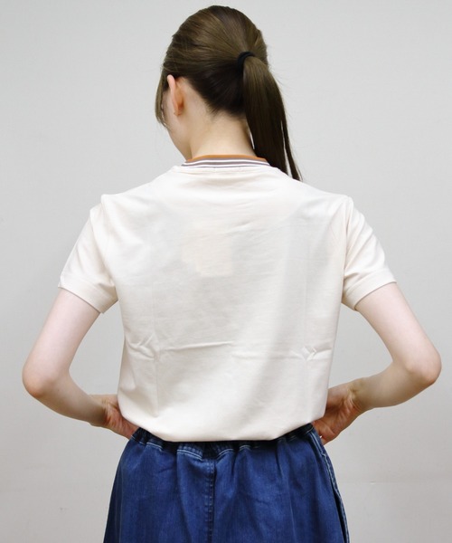 GYMPHLEX(ジムフレックス)の「GYMPHLEX/ジムフレックス クルーネックニットラインTEEシャツ CREWNECK KNIT-LINE TEE GY-C0448 CCB(Tシャツ/カットソー・レディース・ネイビー/ベージュ/ホワイト/ブラウン・14)」の14枚目の写真