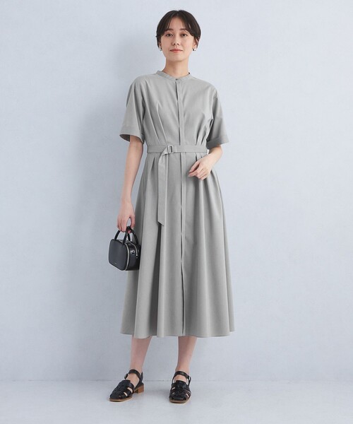 green label relaxing（グリーンレーベルリラクシング）の「ベルト フレア ショートスリーブ ワンピース -マシンウォッシャブル-（ワンピース・レディース・ネイビー/ベージュ/ライトグレー・FREE）」の8枚目の写真