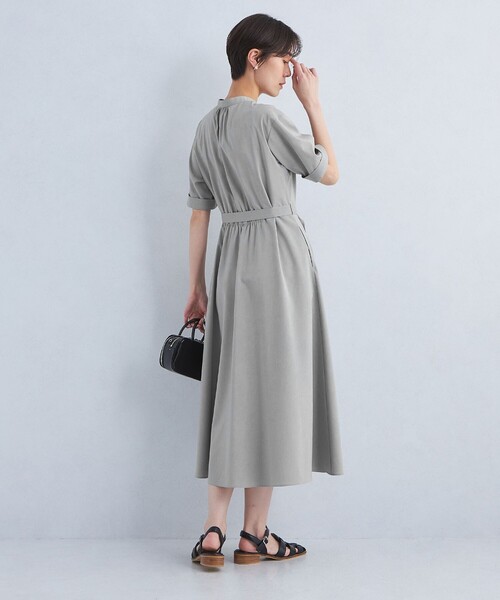 green label relaxing（グリーンレーベルリラクシング）の「ベルト フレア ショートスリーブ ワンピース -マシンウォッシャブル-（ワンピース・レディース・ネイビー/ベージュ/ライトグレー・FREE）」の10枚目の写真