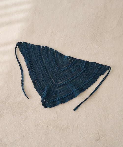 FREAK'S STORE（フリークスストア）の「インド マルチウェイ クロシェスカーフ　Lサイズ（バンダナ/スカーフ・レディース・ネイビー/ベージュ・ﾌﾘ-）」の4枚目の写真