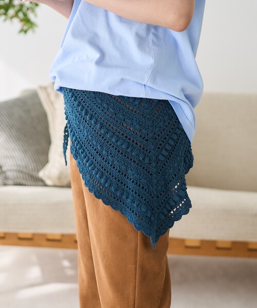 FREAK'S STORE（フリークスストア）の「インド マルチウェイ クロシェスカーフ　Lサイズ（バンダナ/スカーフ・レディース・ネイビー/ベージュ・ﾌﾘ-）」の9枚目の写真