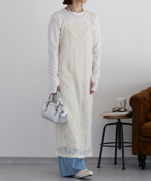 cepo（セポ）の「〈セットアップ対応〉ニットコード刺繍キャミワンピース（ワンピース・レディース・ブラック/オフホワイト・M）」の12枚目の写真