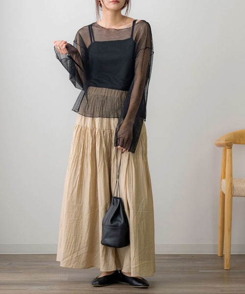 NOAHL（ノアル）の「【NOAHL】シアー楊柳ギャザースカート（スカート・レディース・アイボリー/ブラック/ベージュ・FREE）」の7枚目の写真