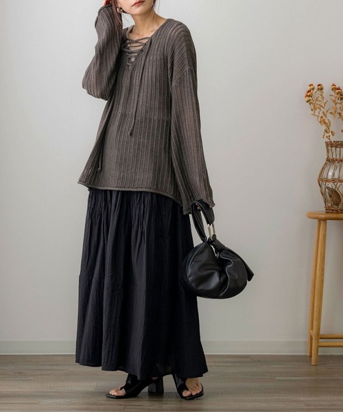 NOAHL（ノアル）の「【NOAHL】シアー楊柳ギャザースカート（スカート・レディース・アイボリー/ブラック/ベージュ・FREE）」の14枚目の写真