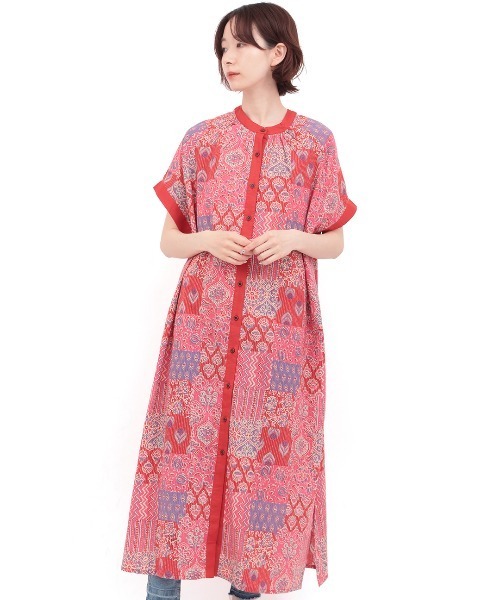 チチカカ（チチカカ）の「サシコ風パッチプリントワンピース（ワンピース・レディース・マスタード/ブルー/レッド・FREE）」の4枚目の写真