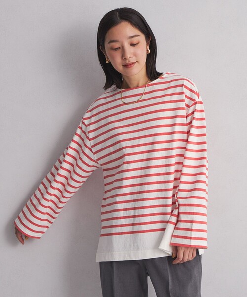 セール】<at ease>パネルボーダー ロングスリーブ カットソー セール】<at ease>パネルボーダー ロングスリーブ カットソー