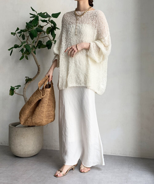 DouDou（ドゥドゥ）の「リボンヤーンプルオーバー（ニット/セーター・レディース・ライトベージュ/オフホワイト/ブルー・FREE）」の5枚目の写真