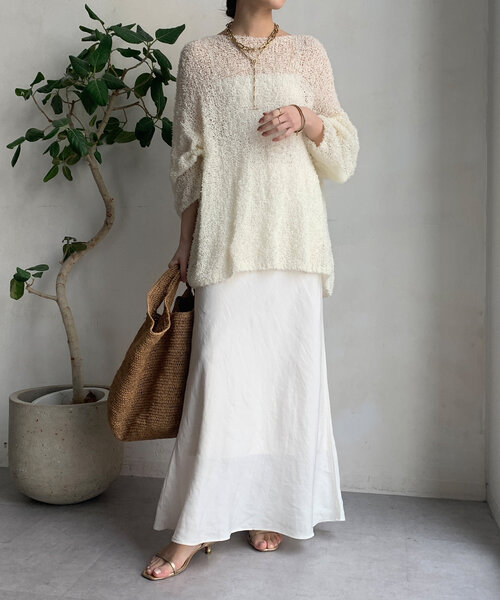 DouDou（ドゥドゥ）の「リボンヤーンプルオーバー（ニット/セーター・レディース・ライトベージュ/オフホワイト/ブルー・FREE）」の6枚目の写真