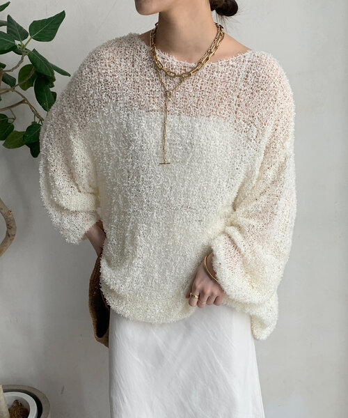 DouDou（ドゥドゥ）の「リボンヤーンプルオーバー（ニット/セーター・レディース・ライトベージュ/オフホワイト/ブルー・FREE）」の10枚目の写真