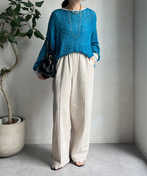 DouDou（ドゥドゥ）の「リボンヤーンプルオーバー（ニット/セーター・レディース・ライトベージュ/オフホワイト/ブルー・FREE）」の22枚目の写真