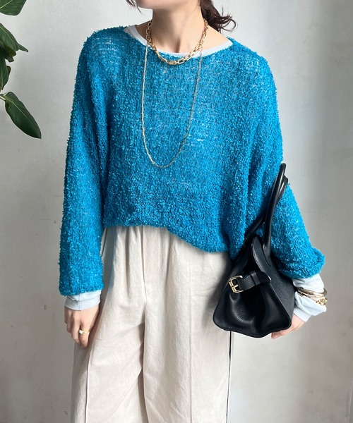 DouDou（ドゥドゥ）の「リボンヤーンプルオーバー（ニット/セーター・レディース・ライトベージュ/オフホワイト/ブルー・FREE）」の3枚目の写真